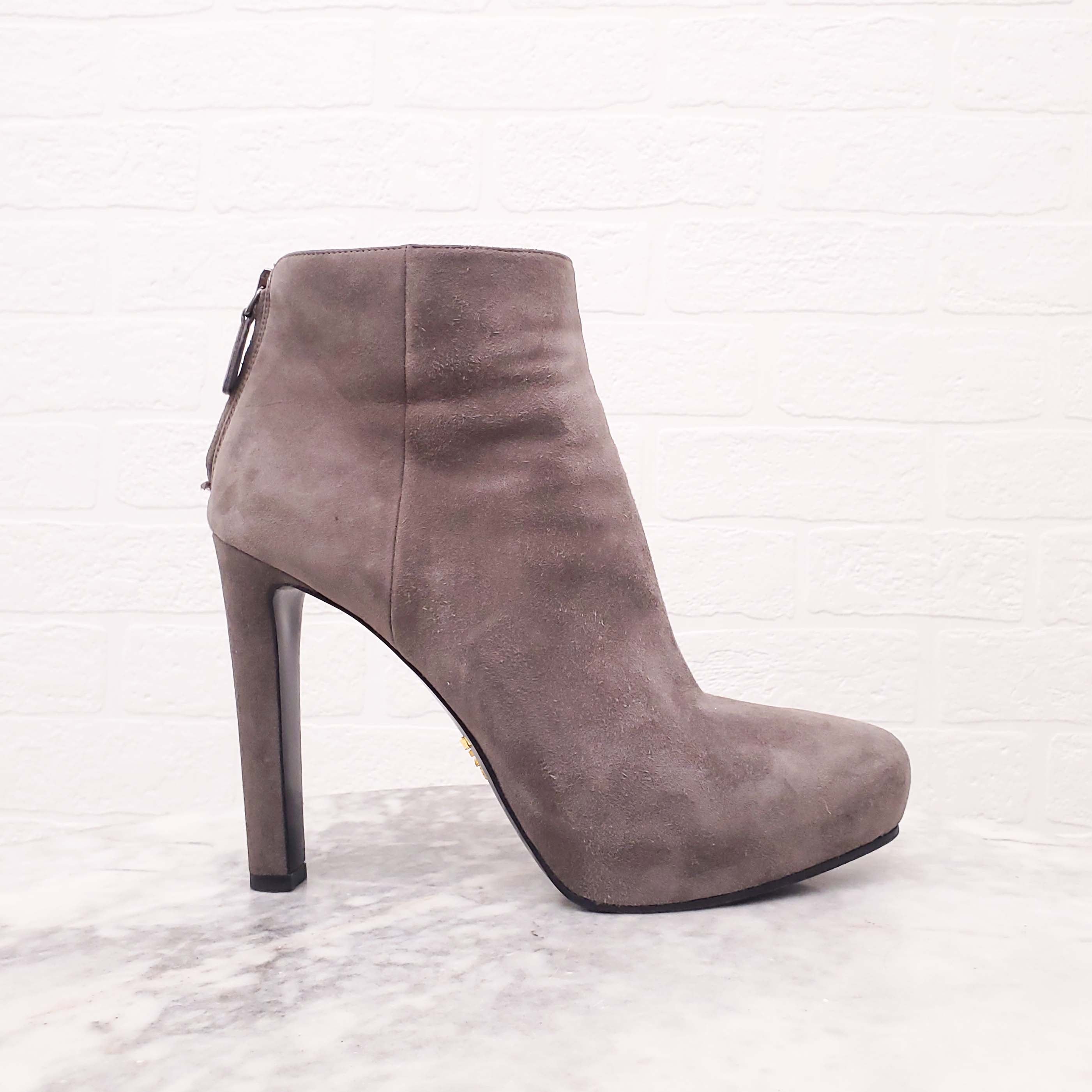 PRADA GREY SUEDE BOOTIES - SIZE 37.5