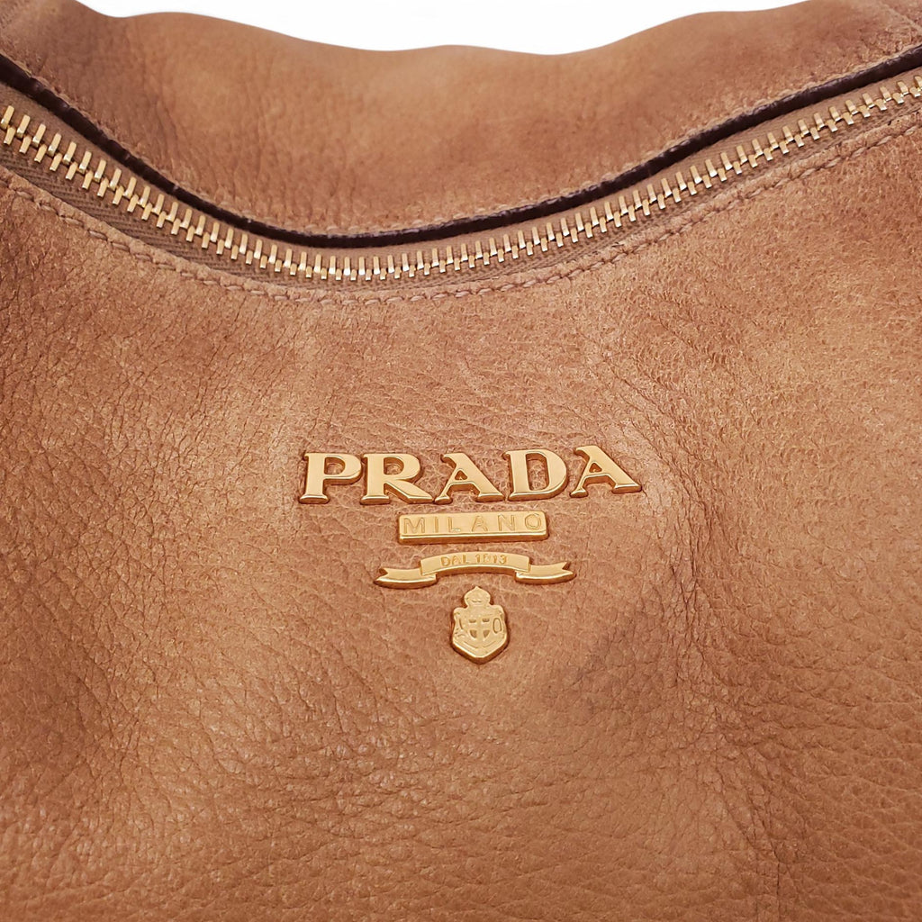 PRADA LARGE BROWN VITELLO DAINO HOBO SHOULDER BAG