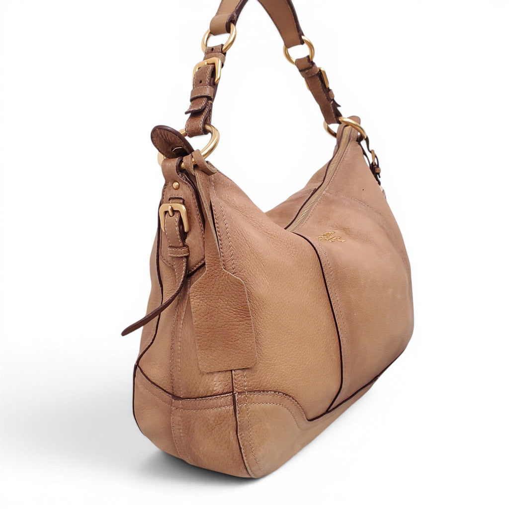 PRADA LARGE BROWN VITELLO DAINO HOBO SHOULDER BAG