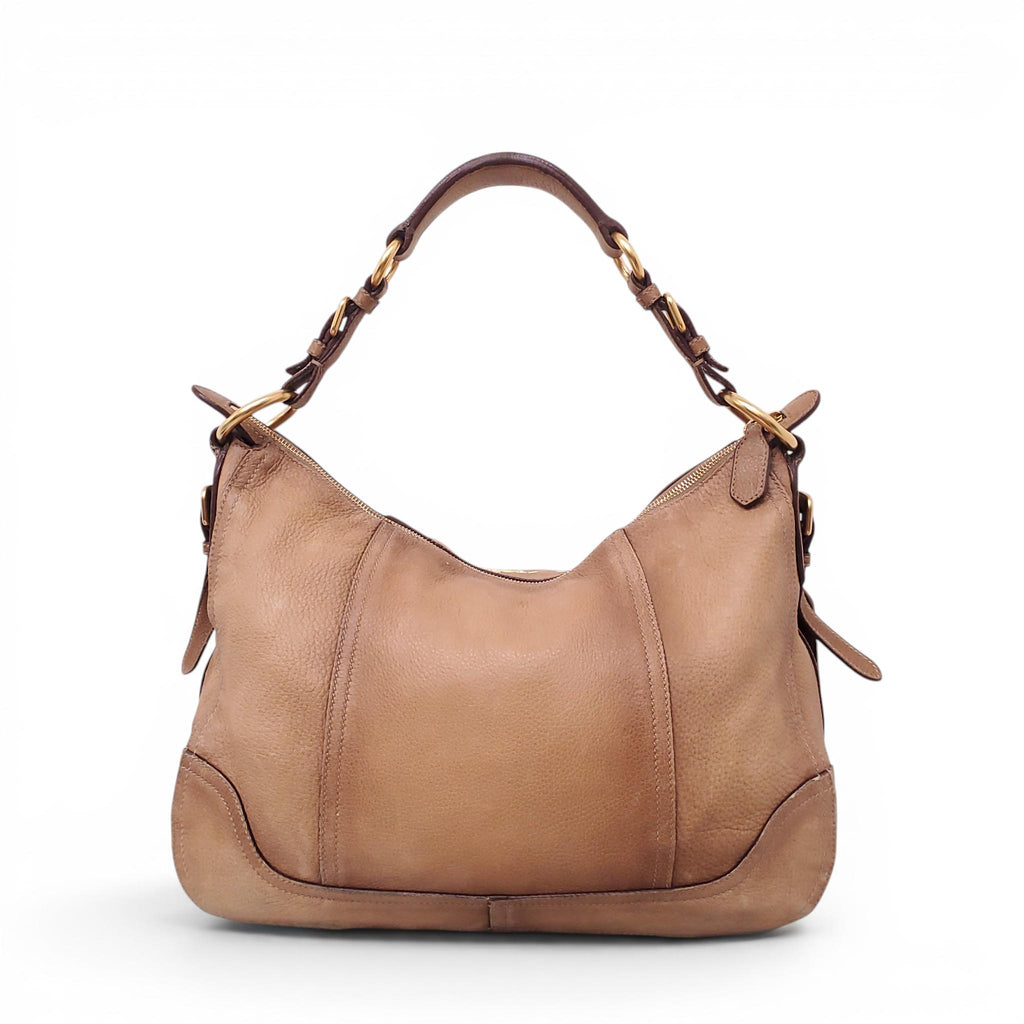 PRADA LARGE BROWN VITELLO DAINO HOBO SHOULDER BAG