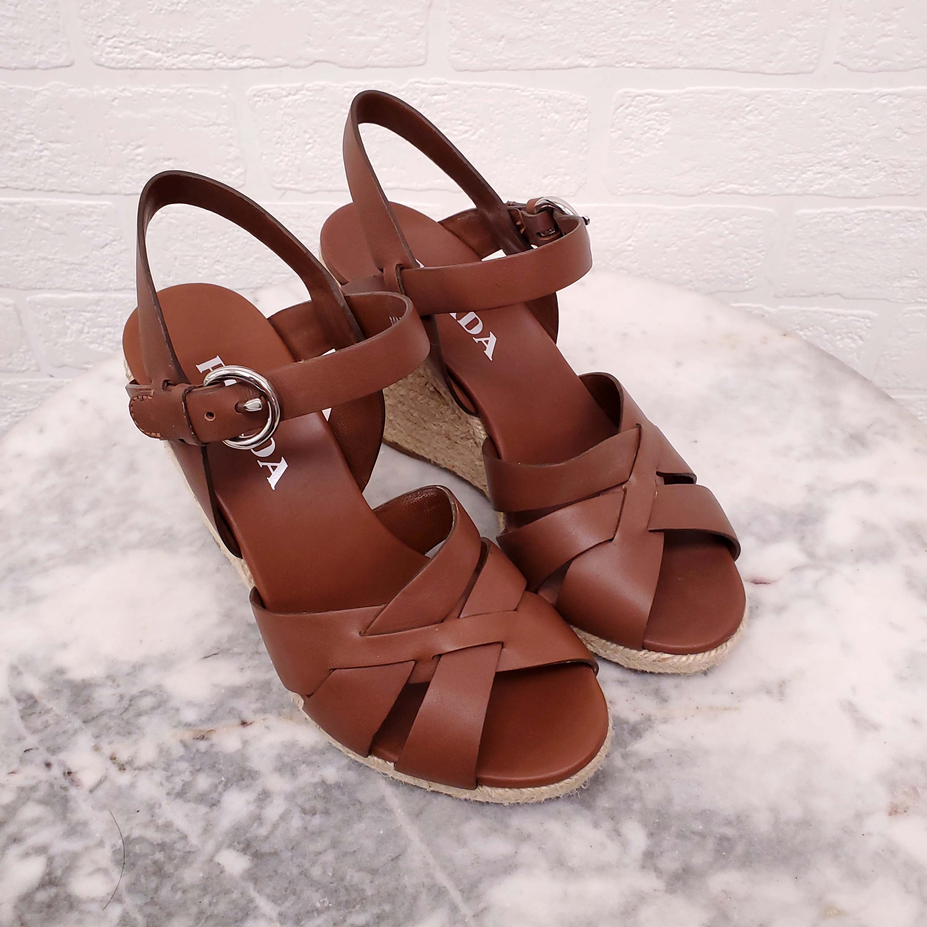 PRADA LEATHER WEDGES - SIZE 36