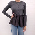 PRADA LIGHT GREY RIBBED SWEATER WITH PEPLUM DETAIL - SIZE 44