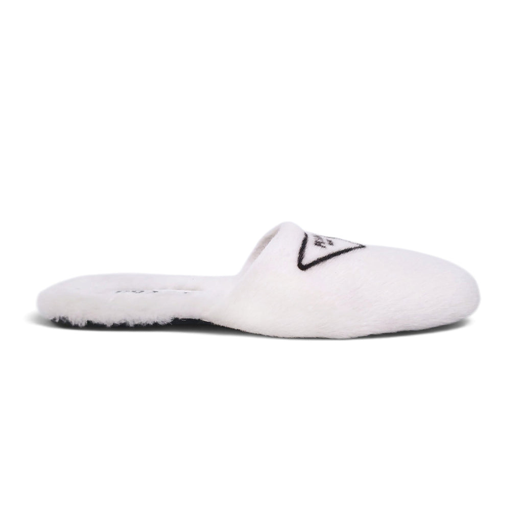 PRADA LOGO SHEARLING LOGO MULES - SIZE 38.5