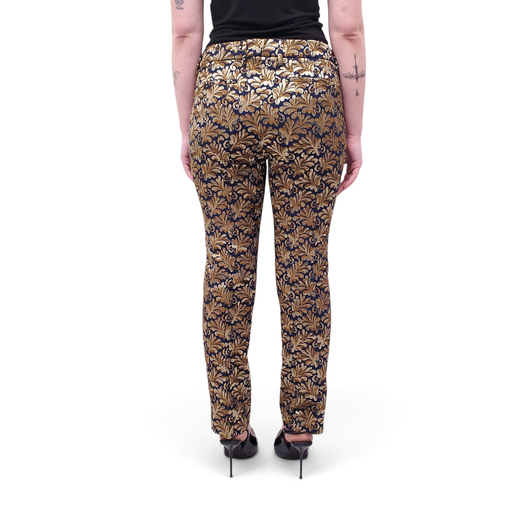 PRADA NAVY AND GOLD BROCADE TROUSERS - SIZE 42