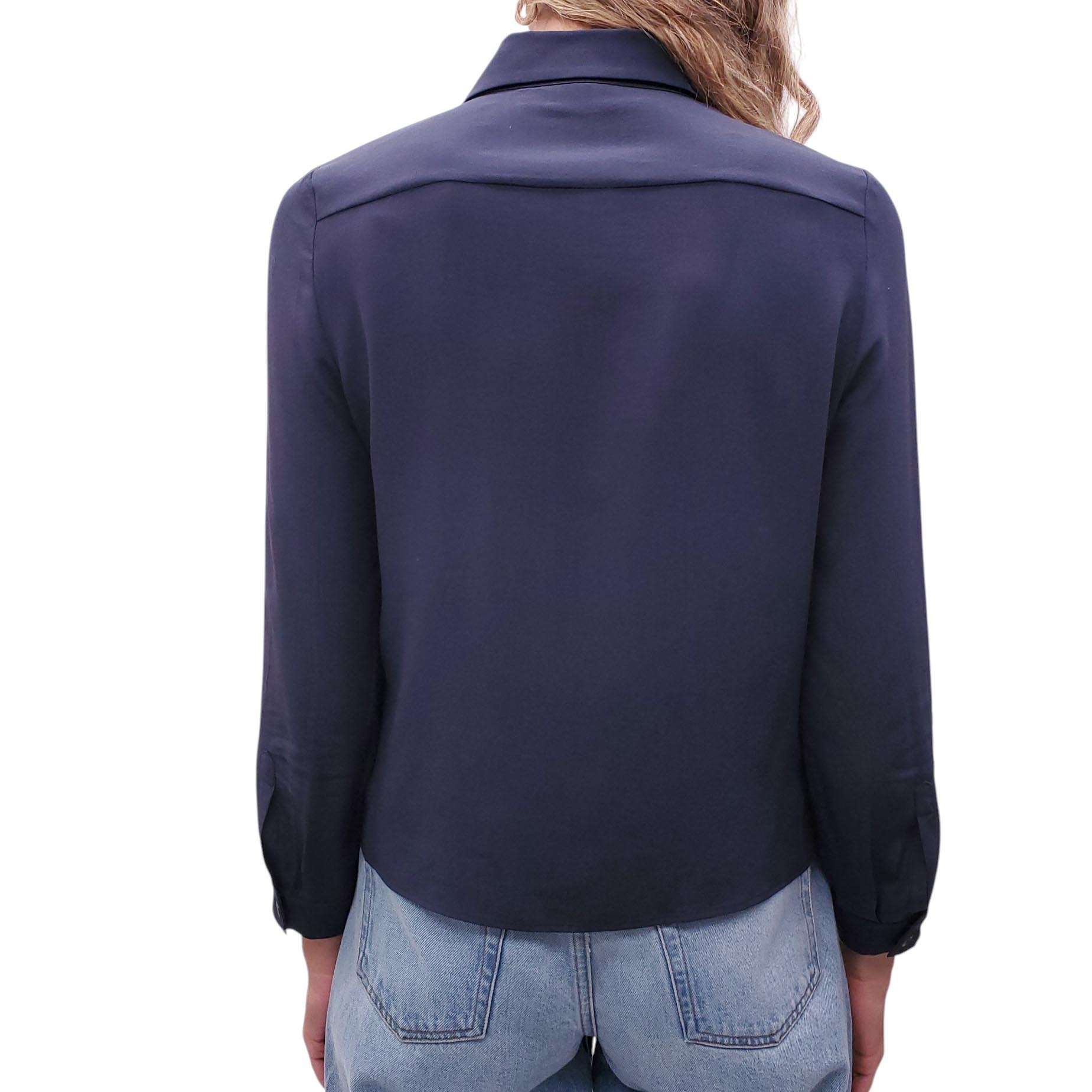 PRADA NAVY BLOUSE WITH BLUE BOW DETAIL - SIZE 40