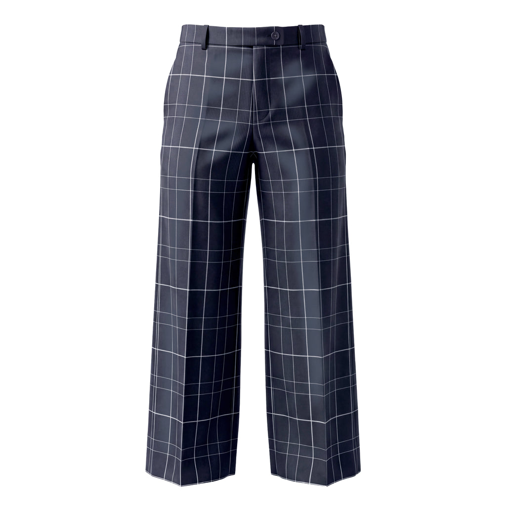 PRADA NAVY PLAID SATIN TROUSERS - SIZE 46