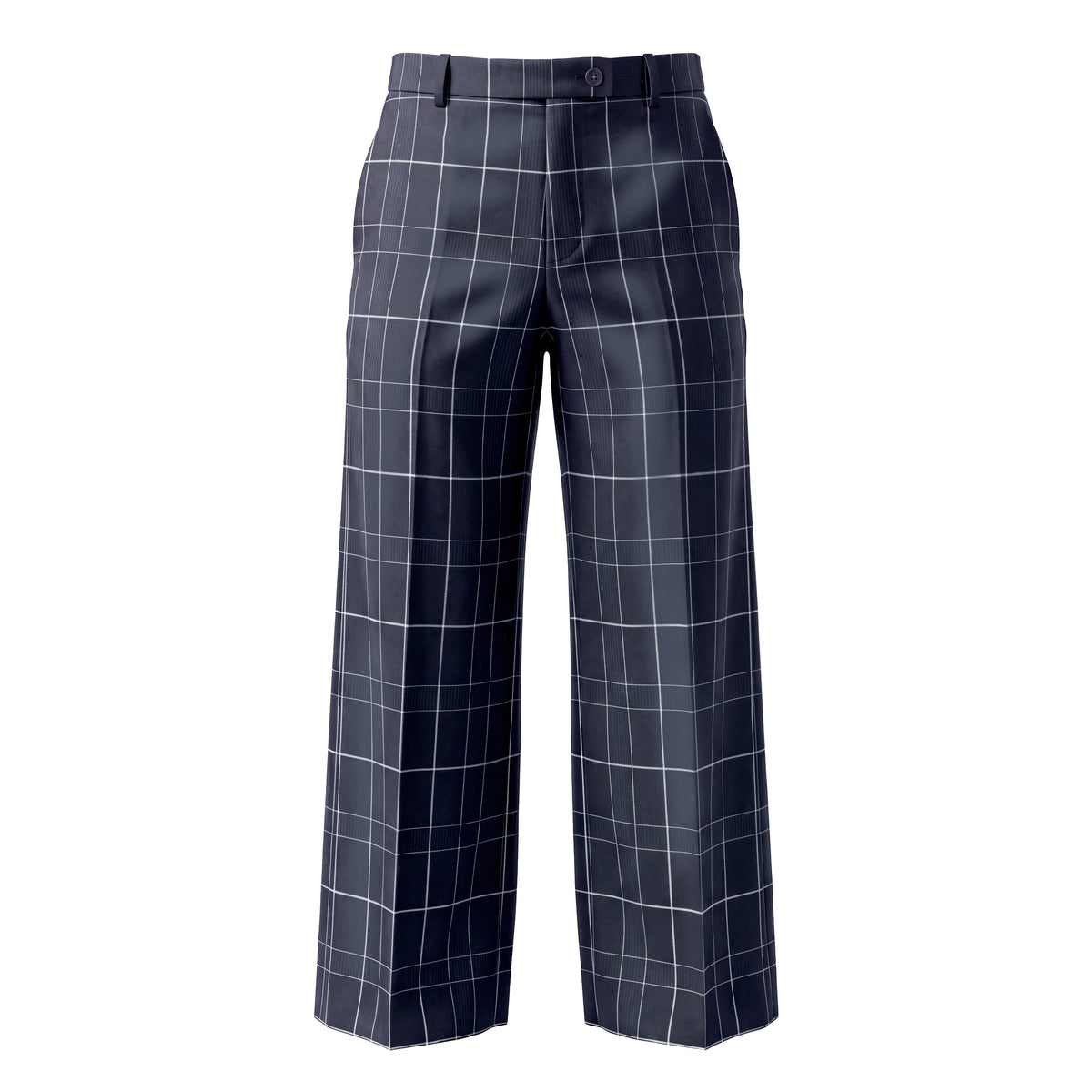 PRADA NAVY PLAID SATIN TROUSERS - SIZE 46