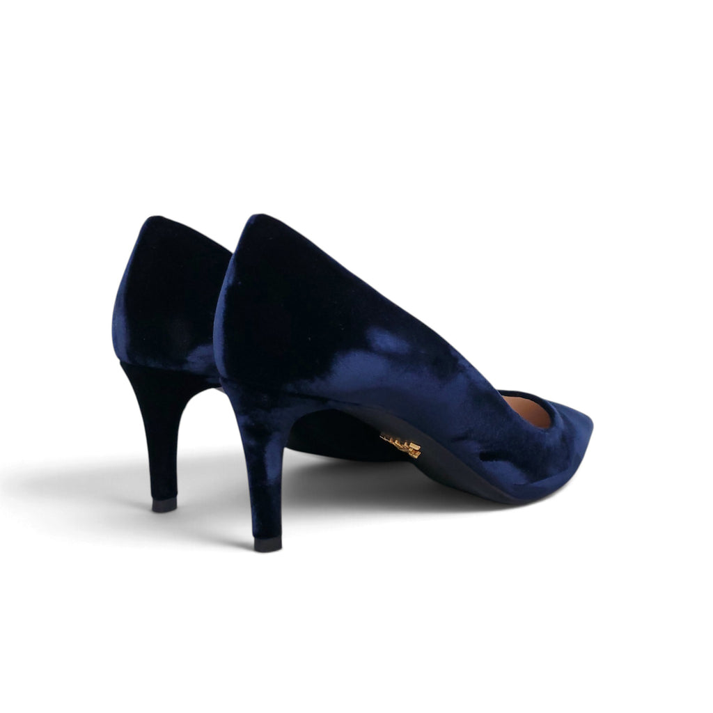 PRADA NAVY VELVET KITTEN HEELS - SIZE 38