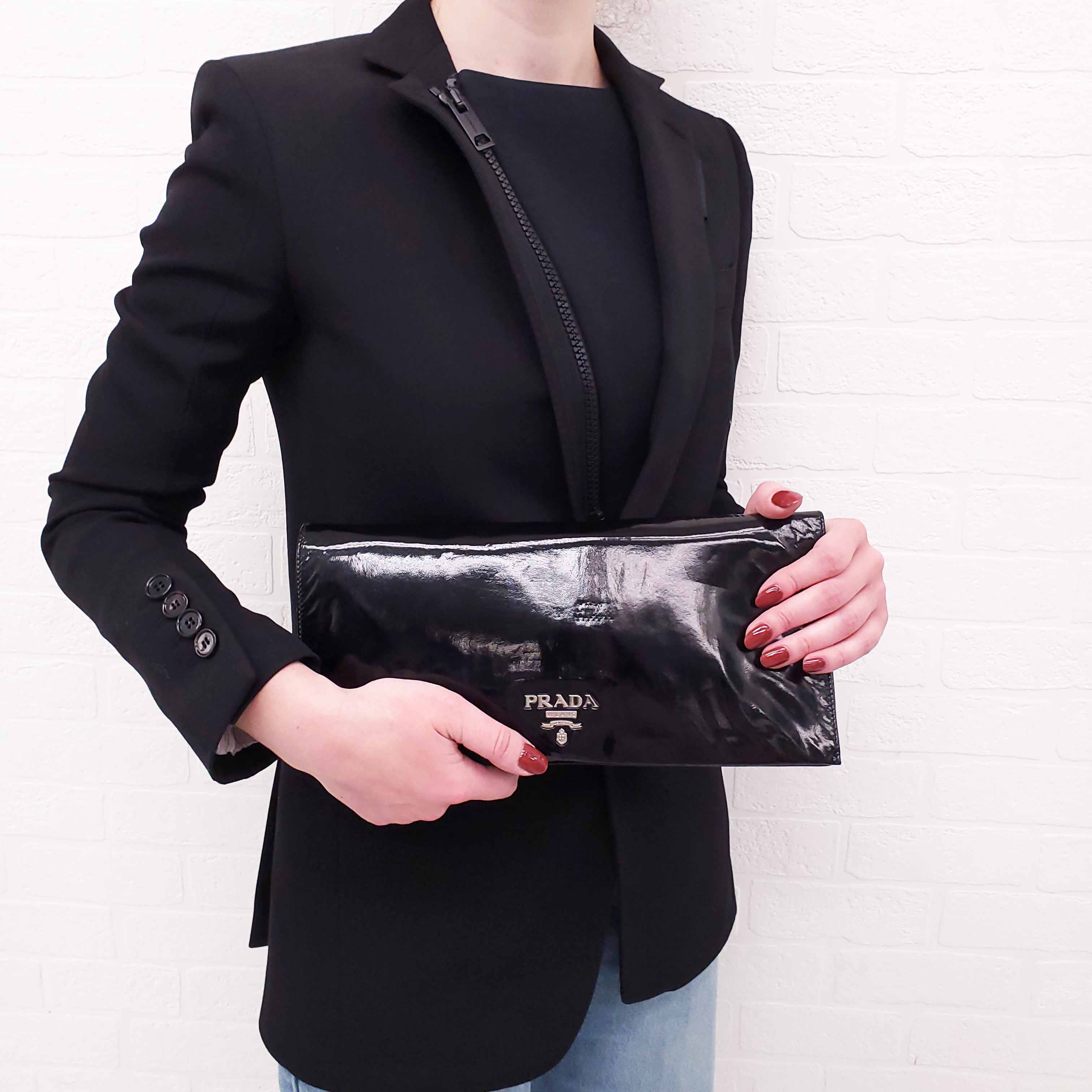 PRADA PATENT CLUTCH WITH LOGO