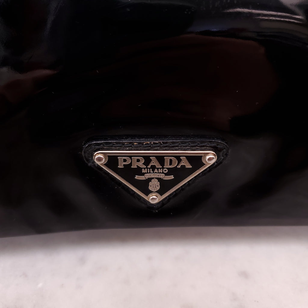 PRADA PATENT LARGE LOGO CLUTCH