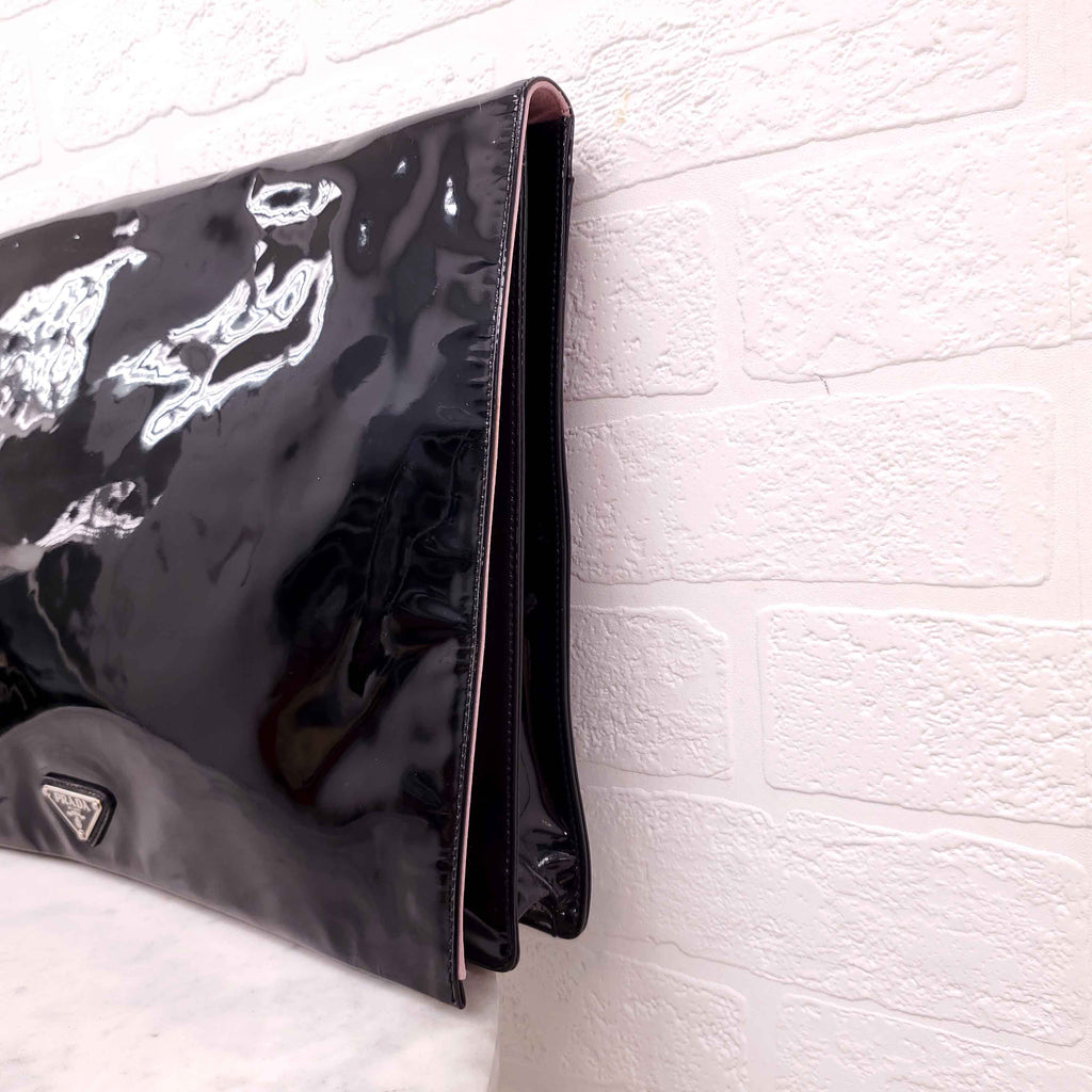 PRADA PATENT LARGE LOGO CLUTCH