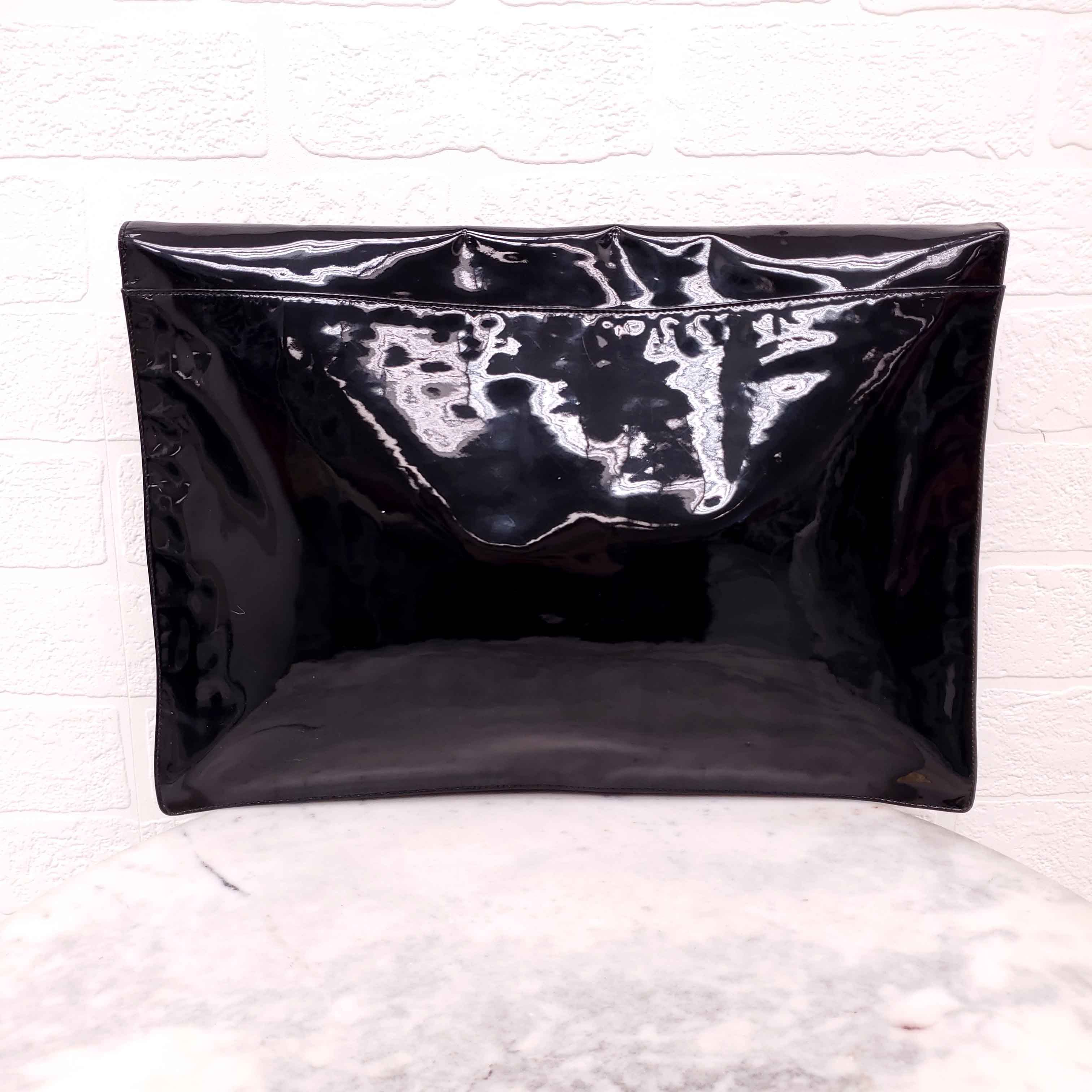 PRADA PATENT LARGE LOGO CLUTCH