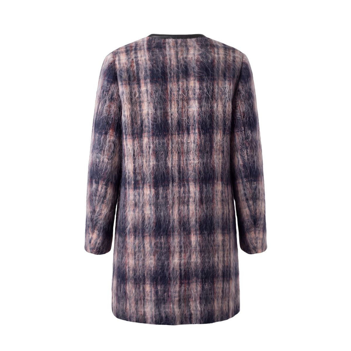 PRADA PLAID COAT WITH LEATHER PIPING - SIZE 44