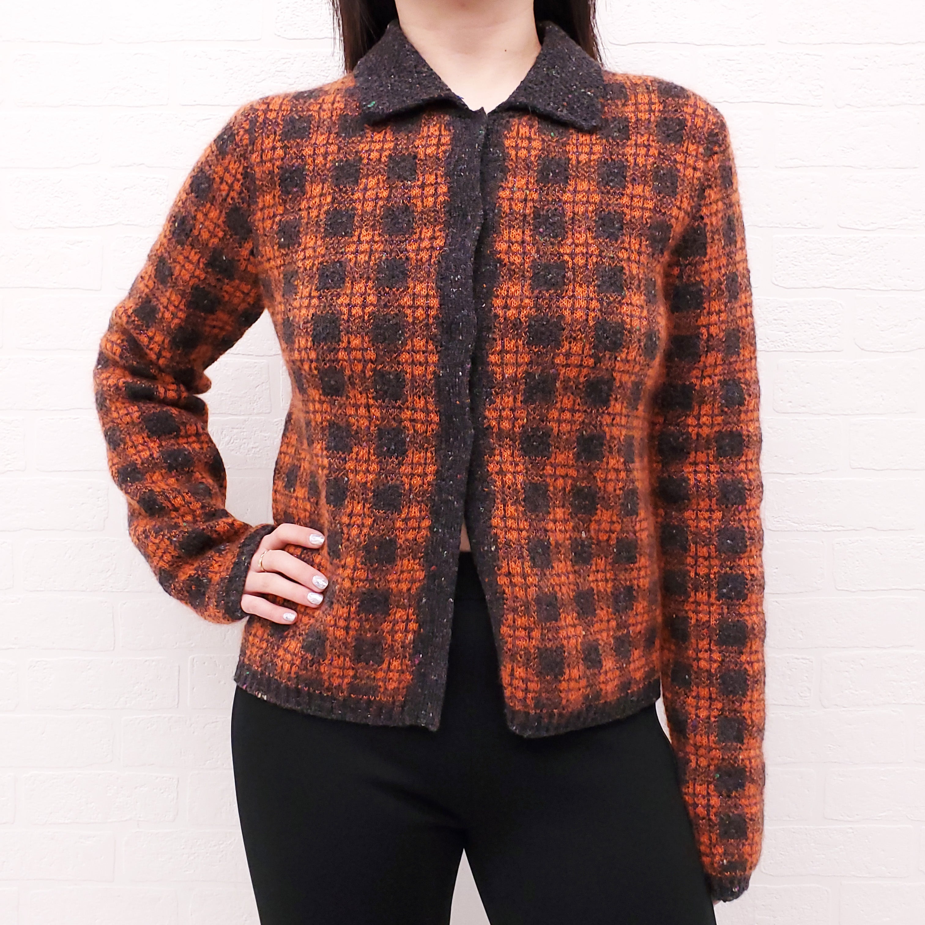 PRADA PLAID SHIMMER SWEATER WITH COLLAR - SIZE 42