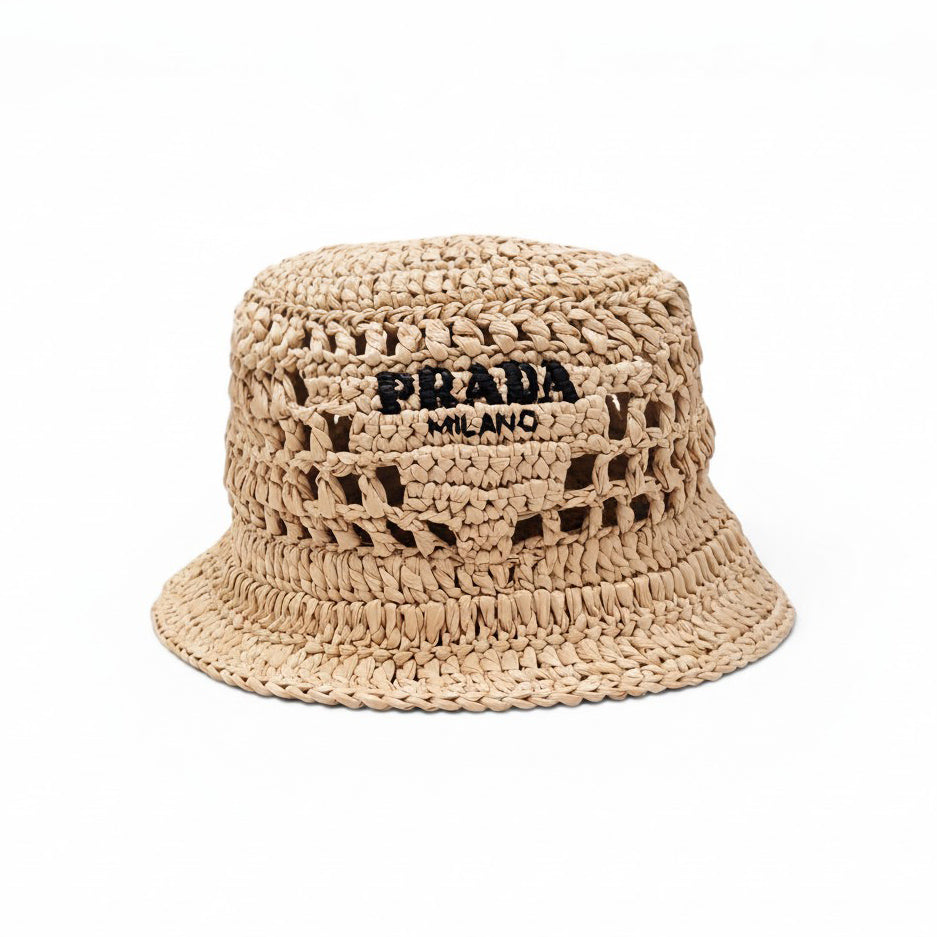 PRADA RAFFIA LOGO HAT