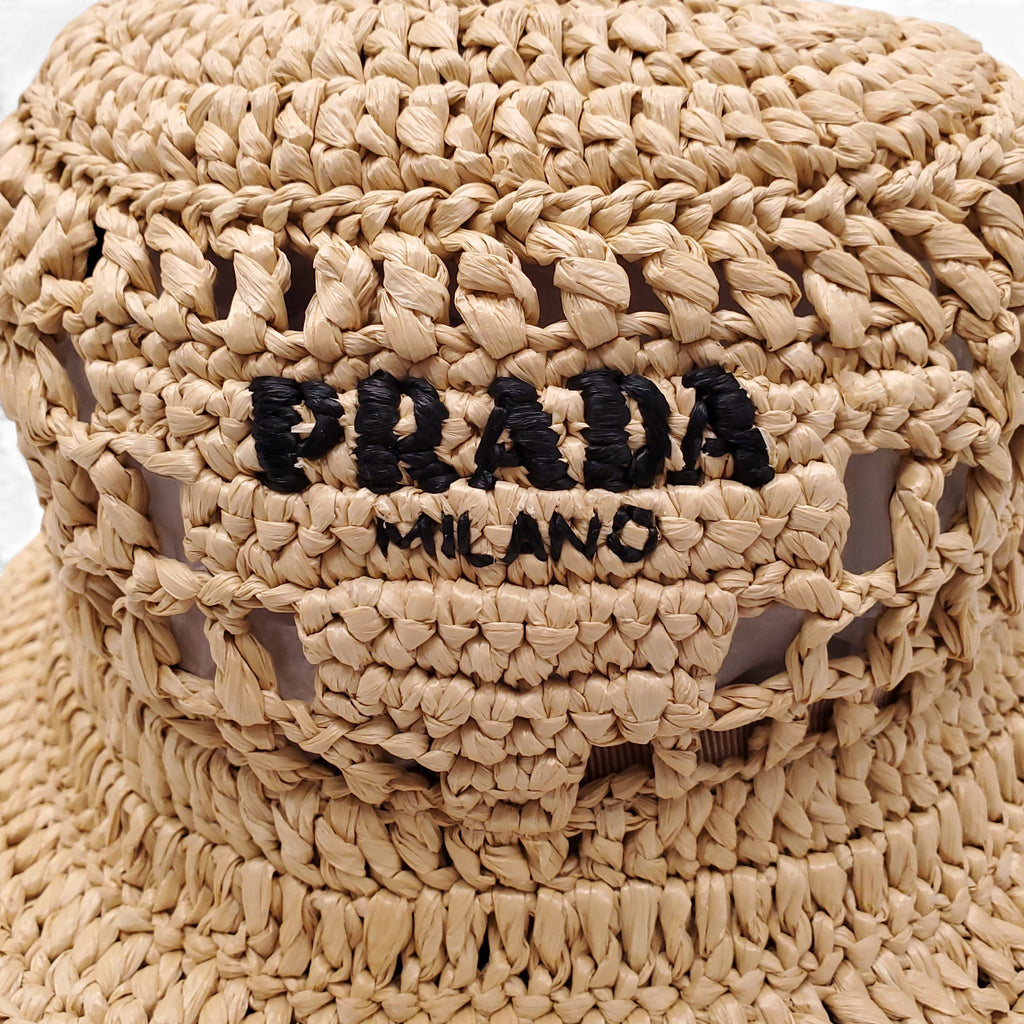 PRADA RAFFIA LOGO HAT