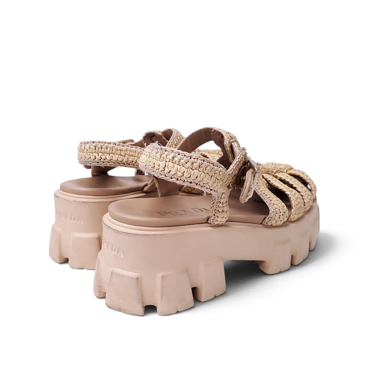 PRADA RAFFIA LOGO SANDALS - SIZE 38