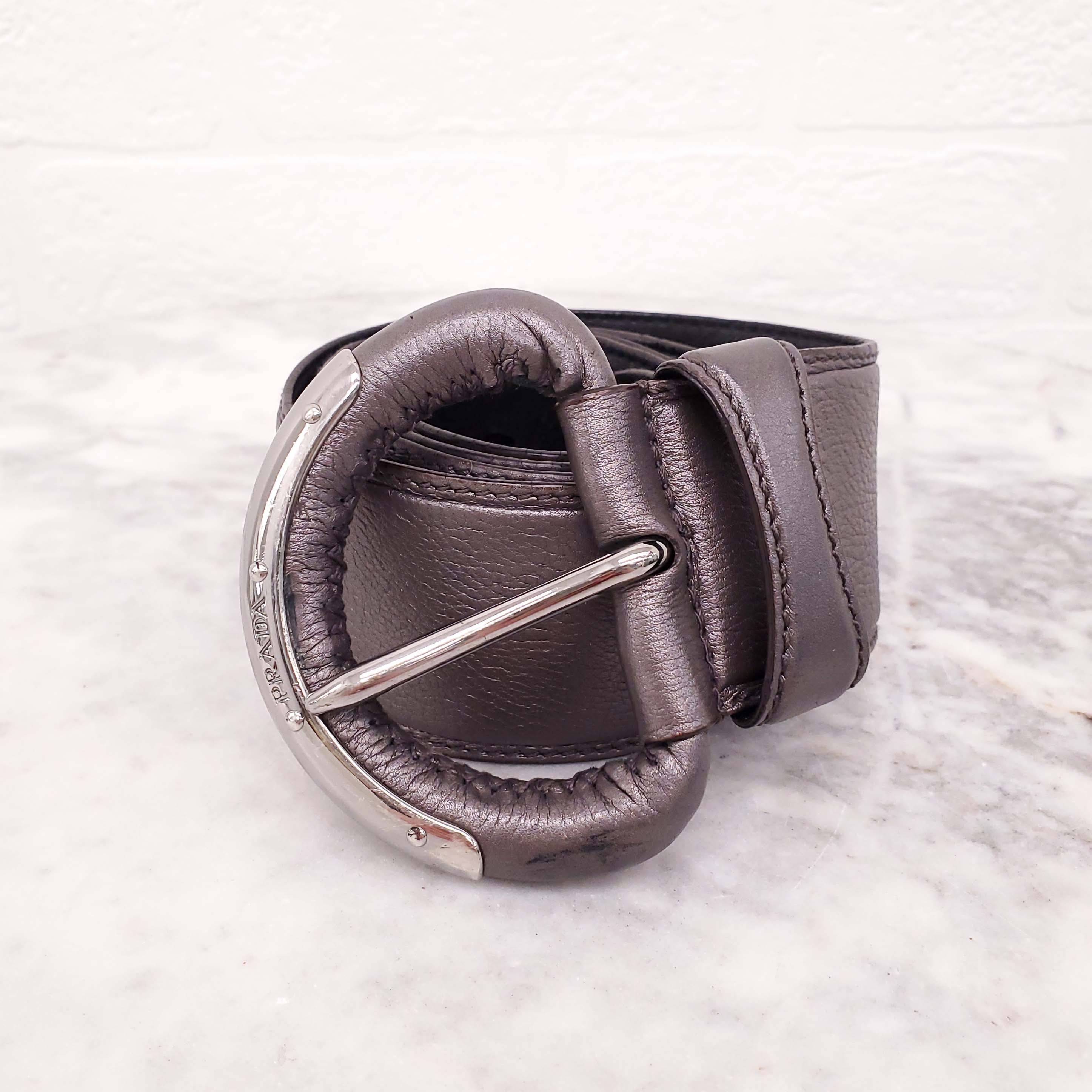 PRADA SILVER LEATHER BELT- SIZE 85