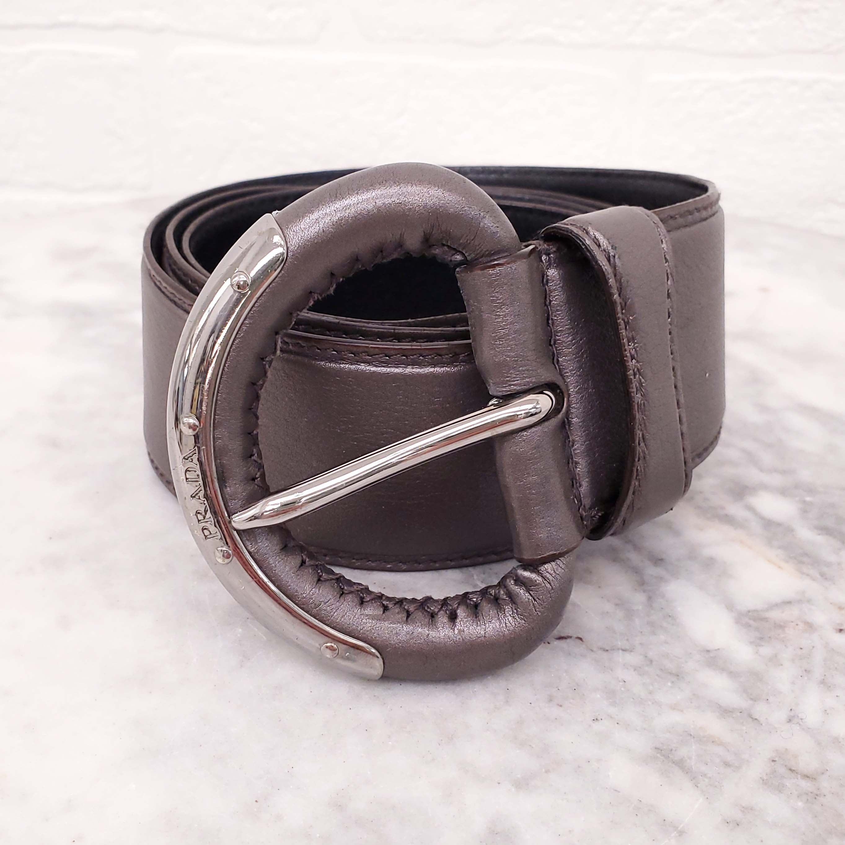 PRADA SILVER LEATHER BELT- SIZE 85
