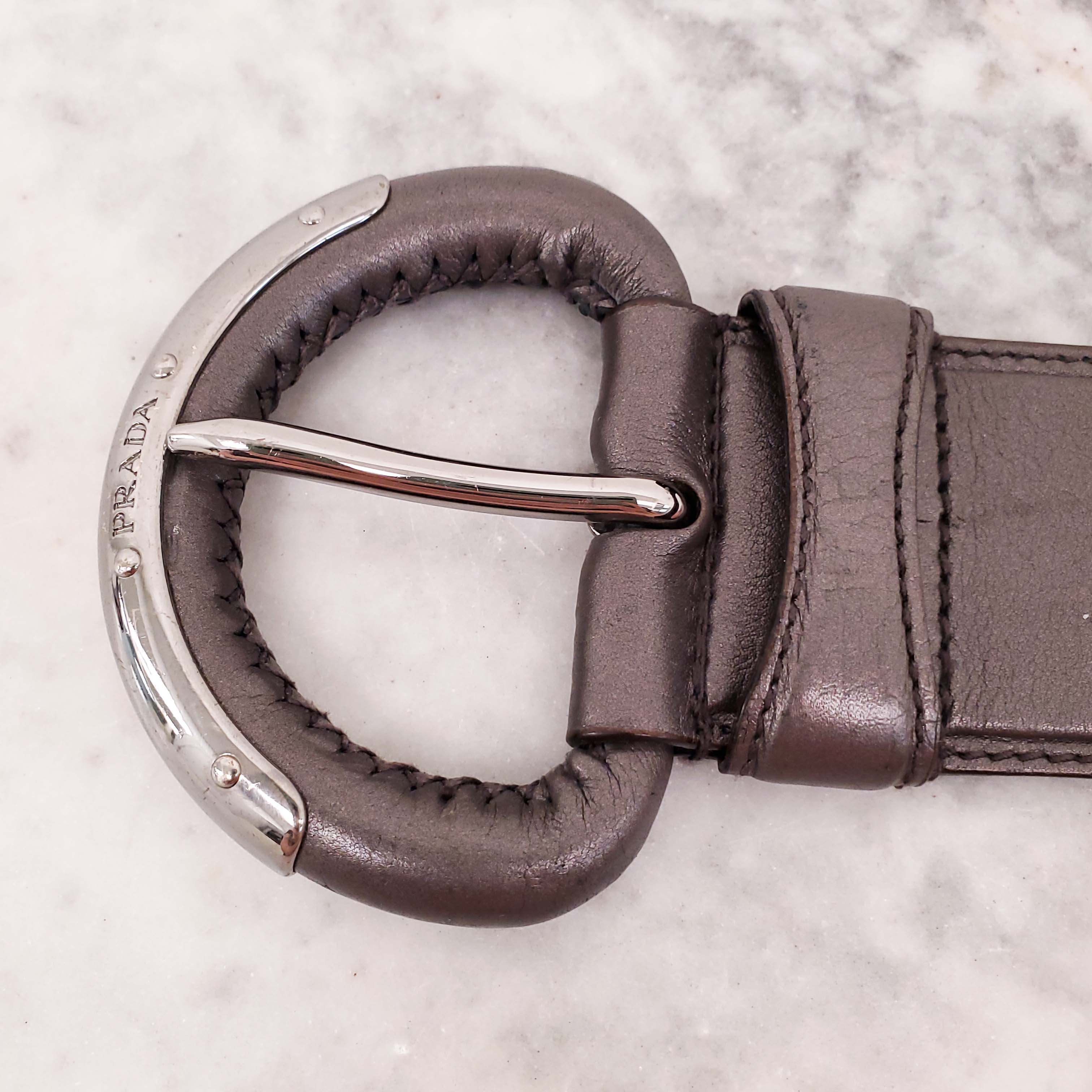 PRADA SILVER LEATHER BELT- SIZE 85