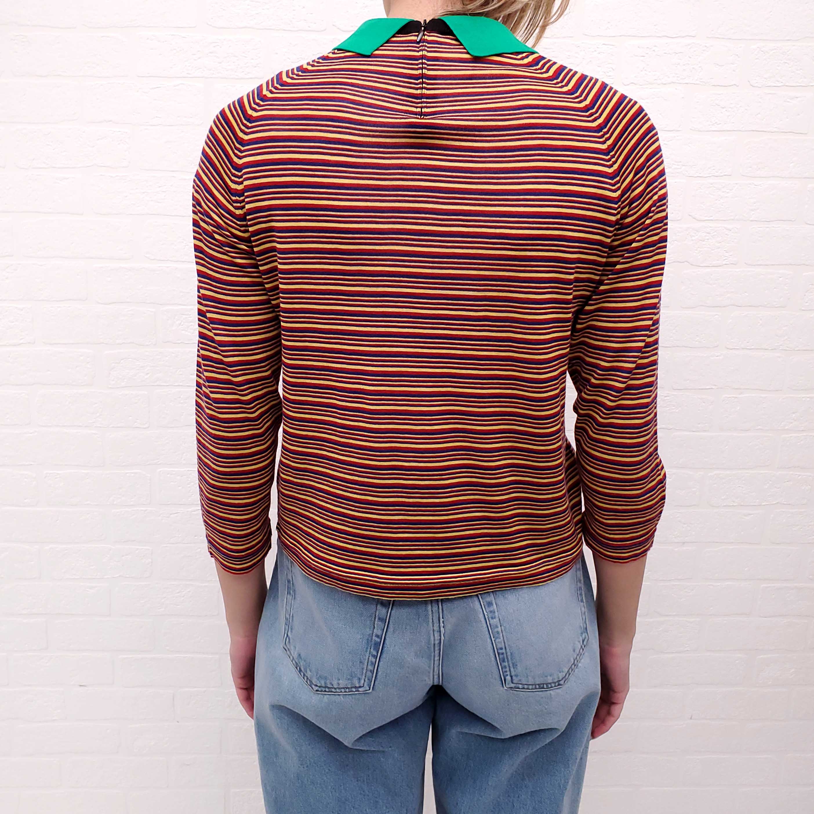 PRADA STRIPED GREEN COLLARED SWEATER - SIZE M