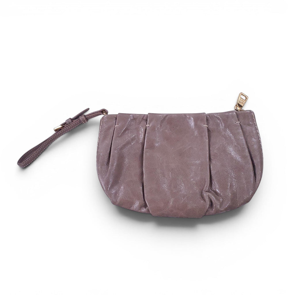 PRADA TAUPE PATENT LEATHER WRISTLET POUCH