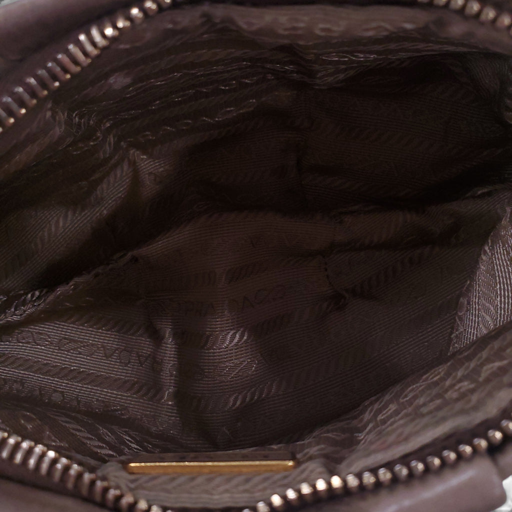 PRADA TAUPE PATENT LEATHER WRISTLET POUCH