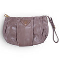 PRADA TAUPE PATENT LEATHER WRISTLET POUCH
