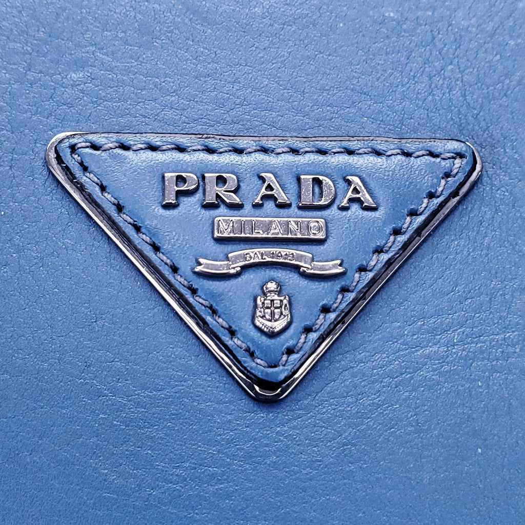 PRADA TESSUTO LEATHER TOTE BAG IN BLUE
