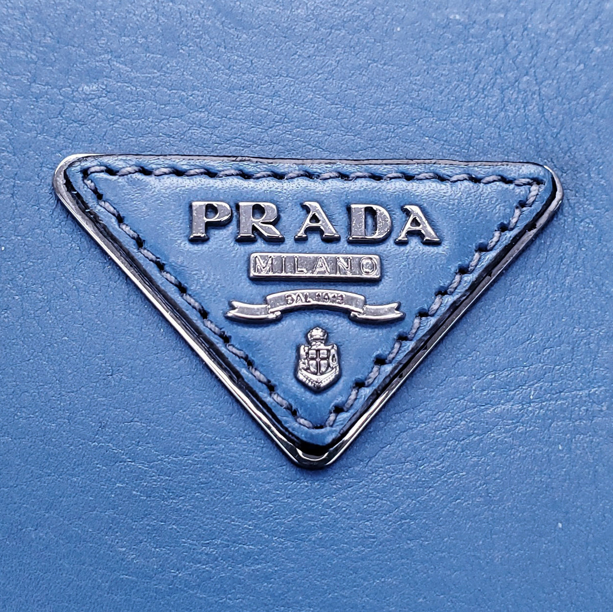 PRADA TESSUTO LEATHER TOTE BAG IN BLUE