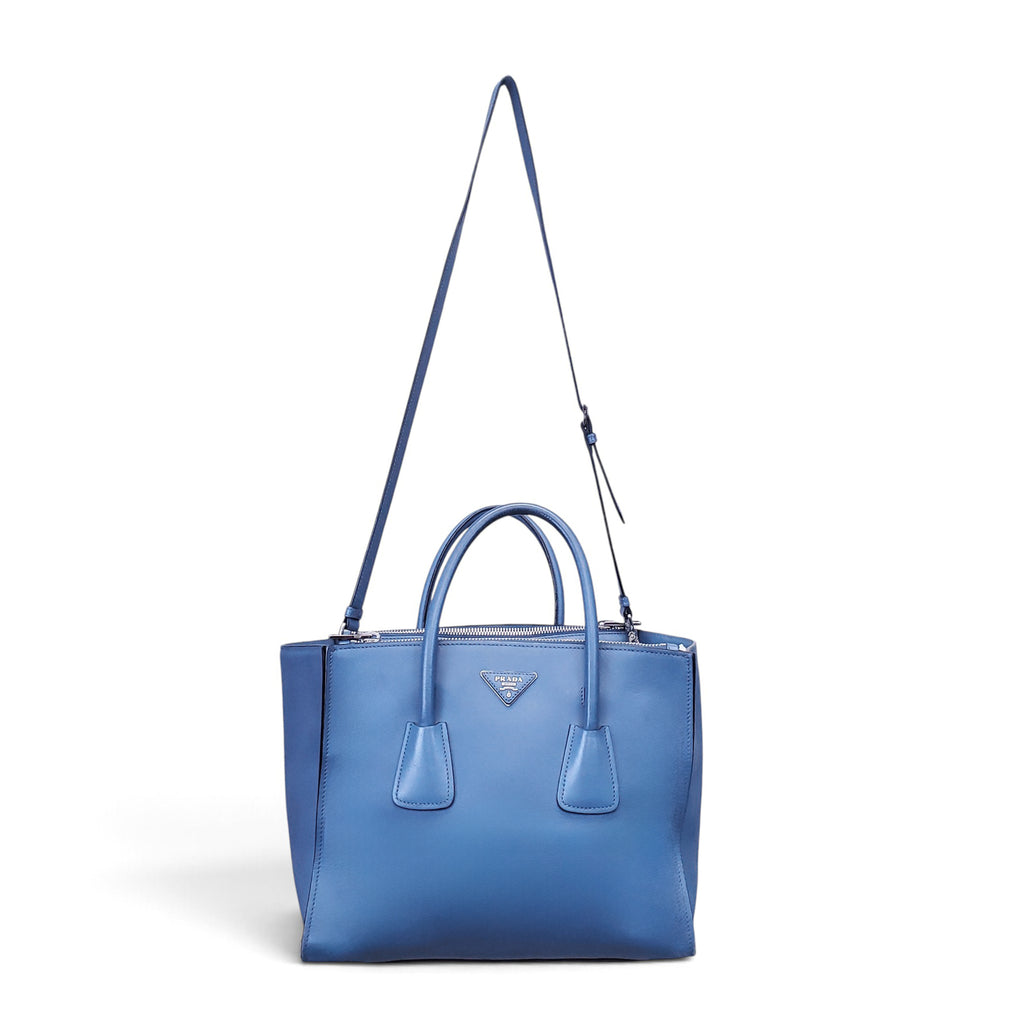 PRADA TESSUTO LEATHER TOTE BAG IN BLUE
