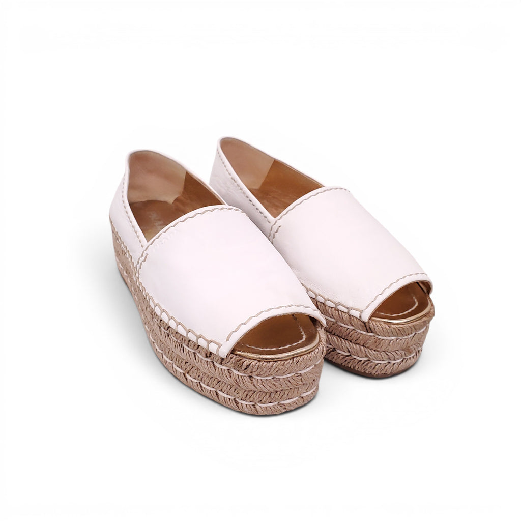 PRADA WHITE ESPADRILLES - SIZE 37.5