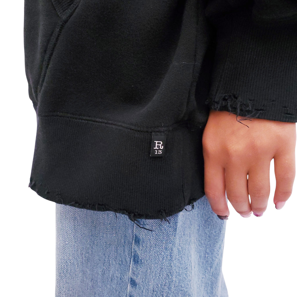 R13 BLACK OVERSIZED DISTRESSED SWEATSHIRT - SIZE S