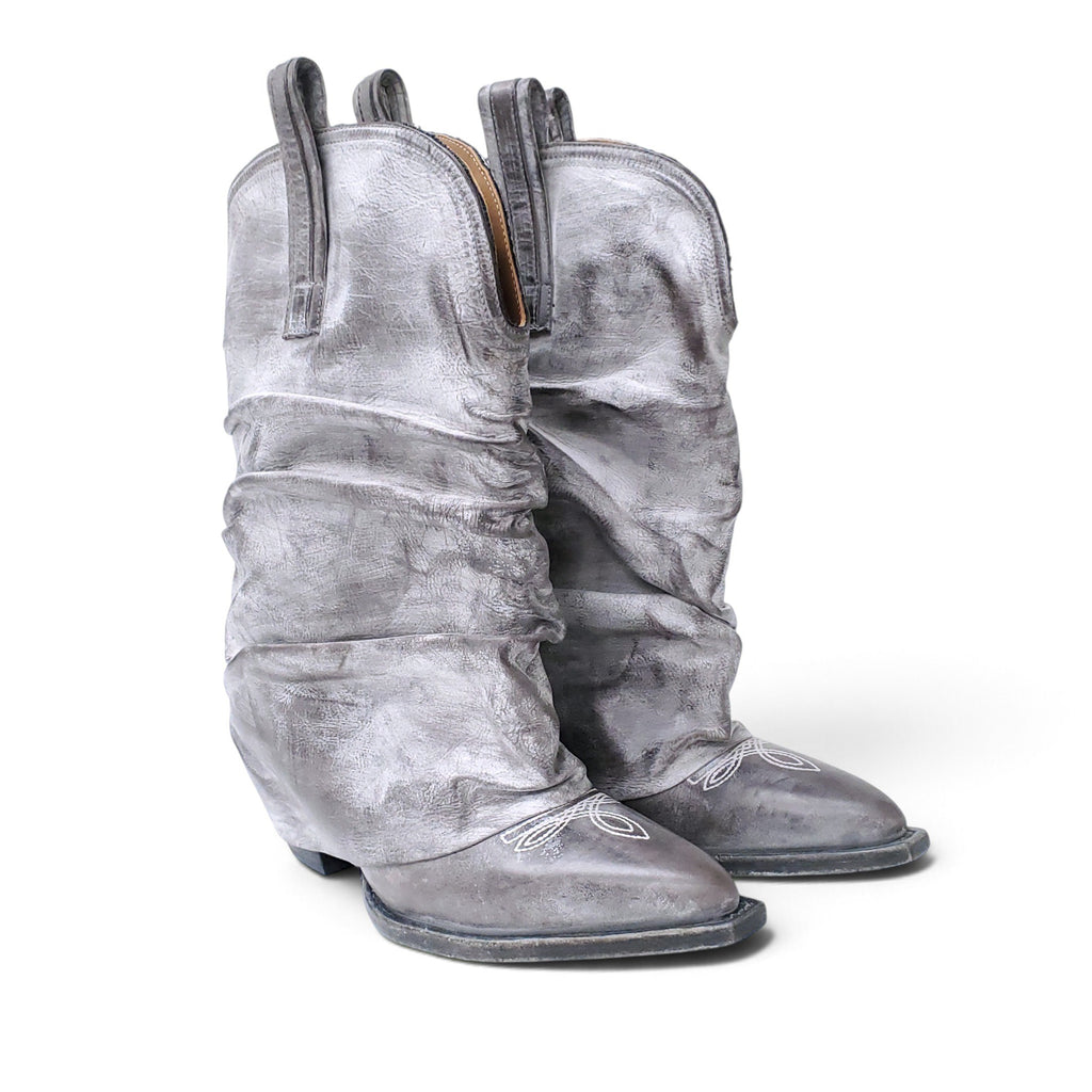 R13 CHUNKY COWBOY BOOTS IN DISTRESSED GREY - SIZE 37