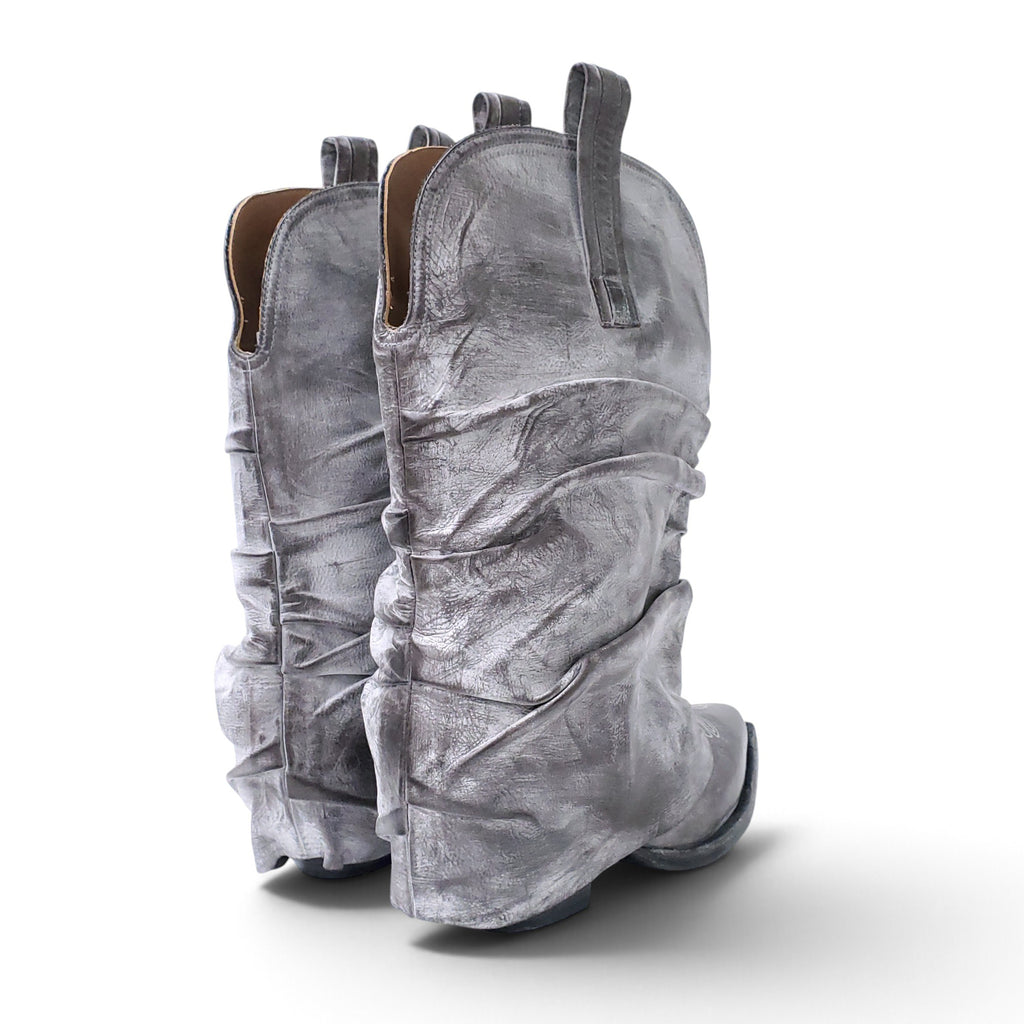 R13 CHUNKY COWBOY BOOTS IN DISTRESSED GREY - SIZE 37