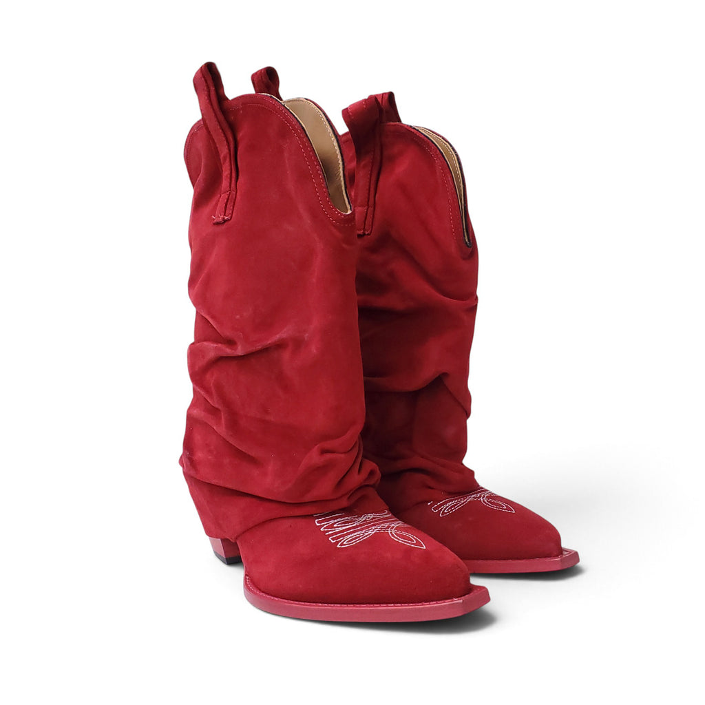 R13 CHUNKY COWBOY BOOTS IN RED - SIZE 38