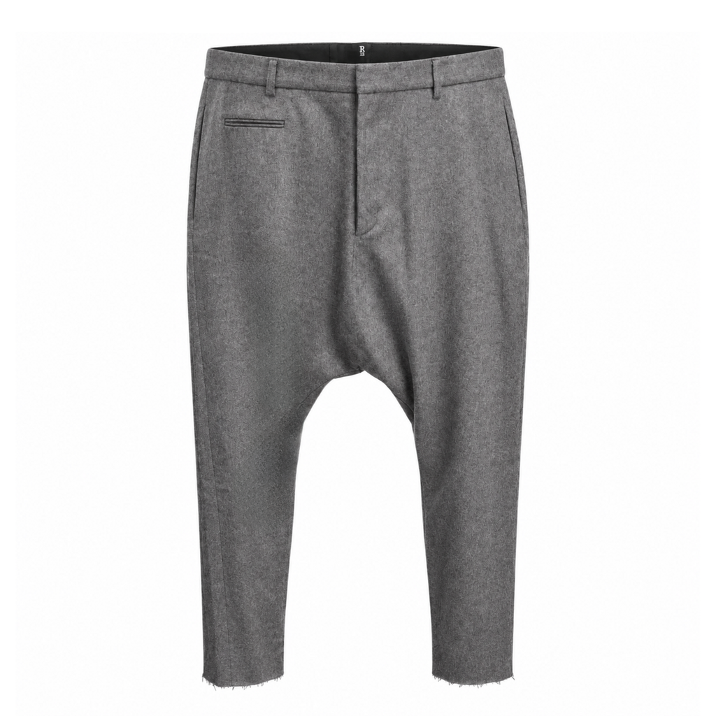 R13 DARK GREY WOOL BLEND DROPPED CROTCH TROUSERS - SIZE 30