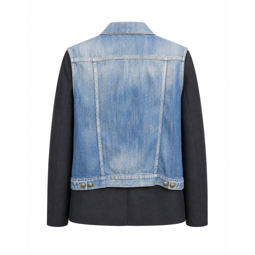 R13 LAYRED BLACK BLAZER WITH DENIM VEST INSERT - SIZE S
