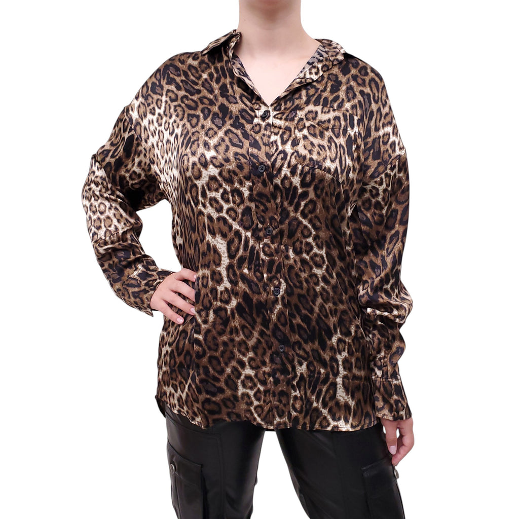 R13 LEOPARD SILK BLOUSE - SIZE M