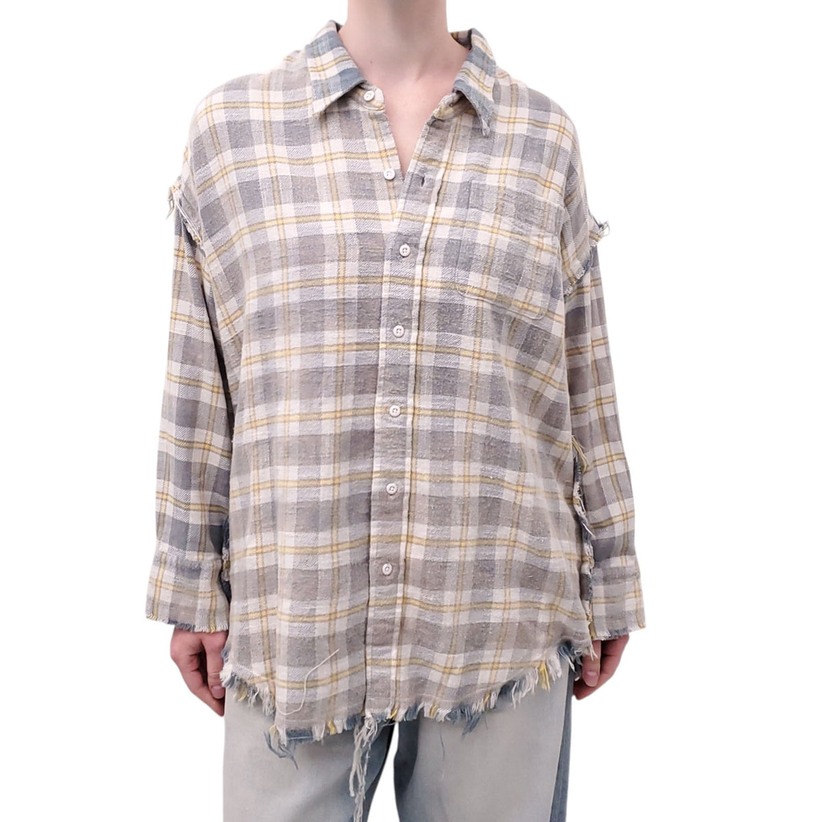 R13 PLAID FRINGE OVERSIZED BLOUSE - SIZE XS