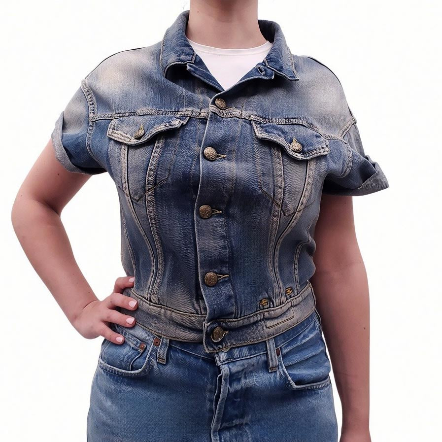 R13 SHORT-SLEEVE DENIM JACKET - SIZE XS