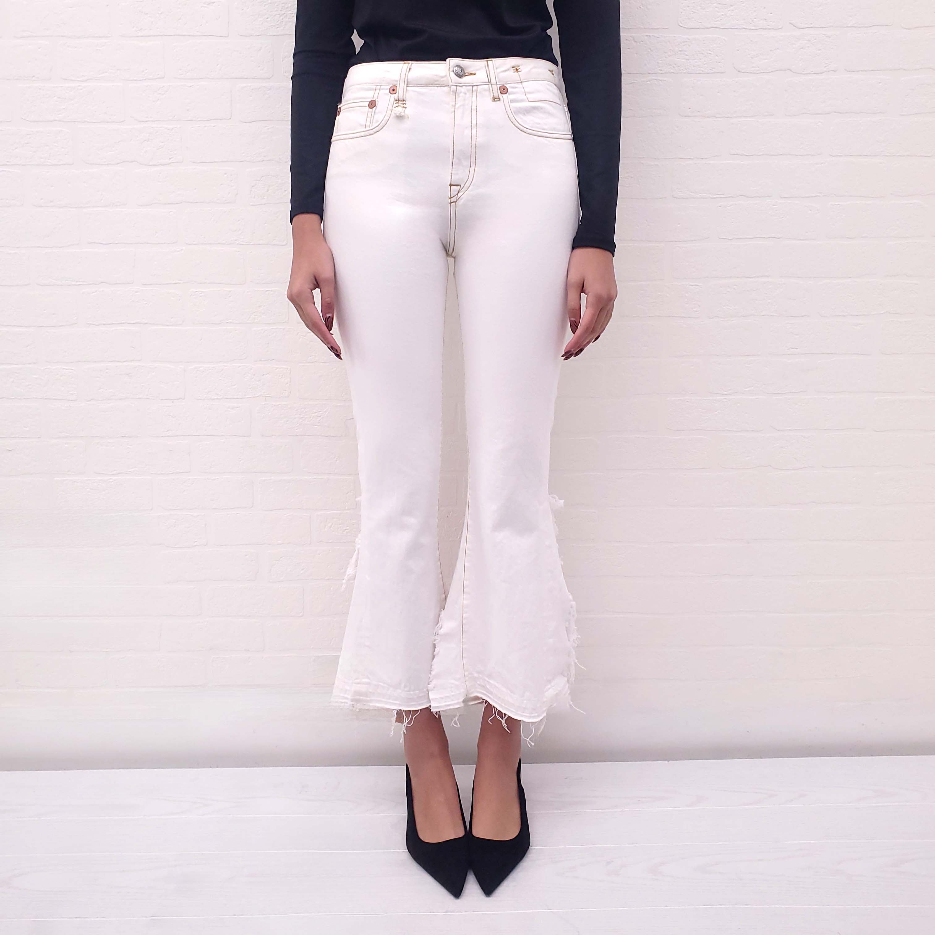 R13 'KICK' WHITE DENIM JEANS - SIZE 26