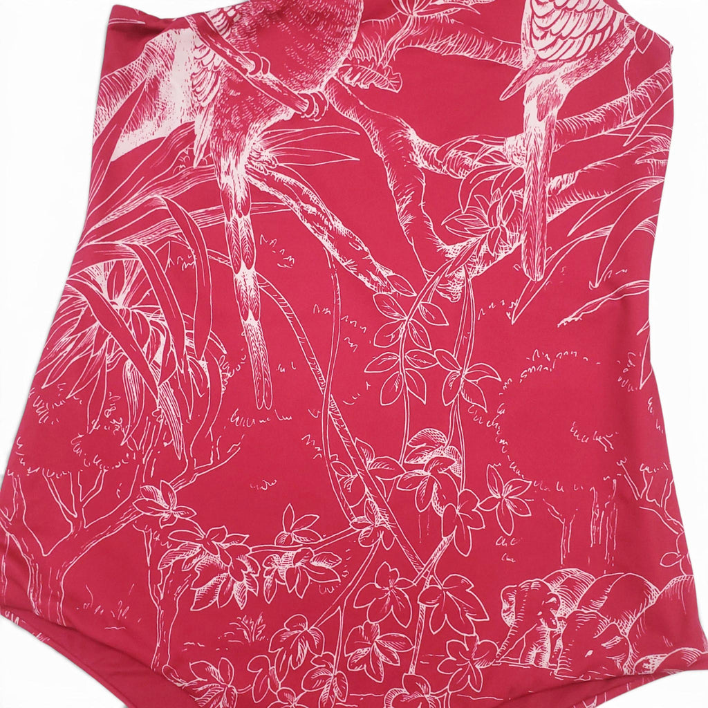RED VALENTINO PINK PATTERNED ONE SHOULDER ONE-PIECE SWIMSUIT - SIZE S