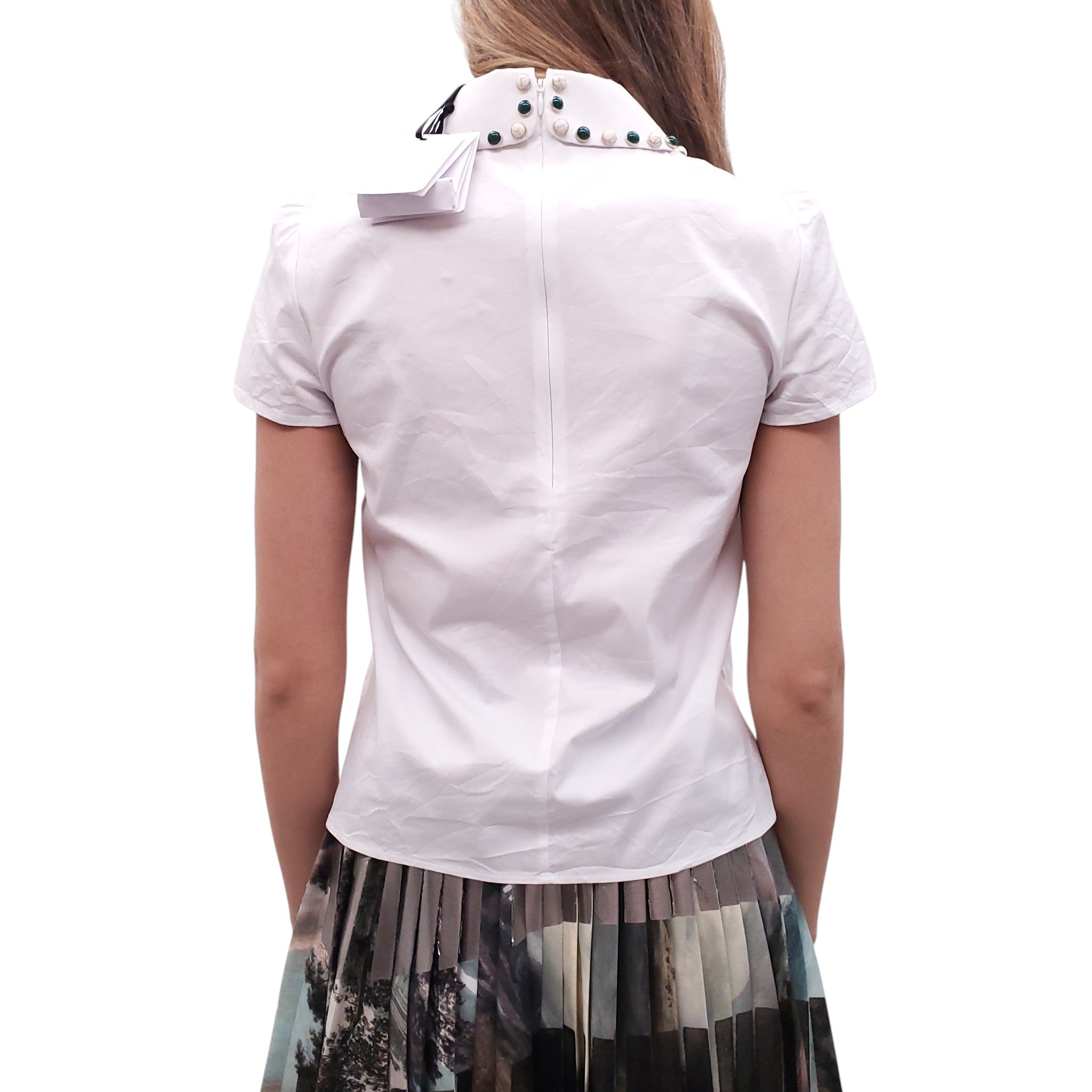RED VALENTINO WHITE GEM-EMBELLISHED BLOUSE - SIZE 40