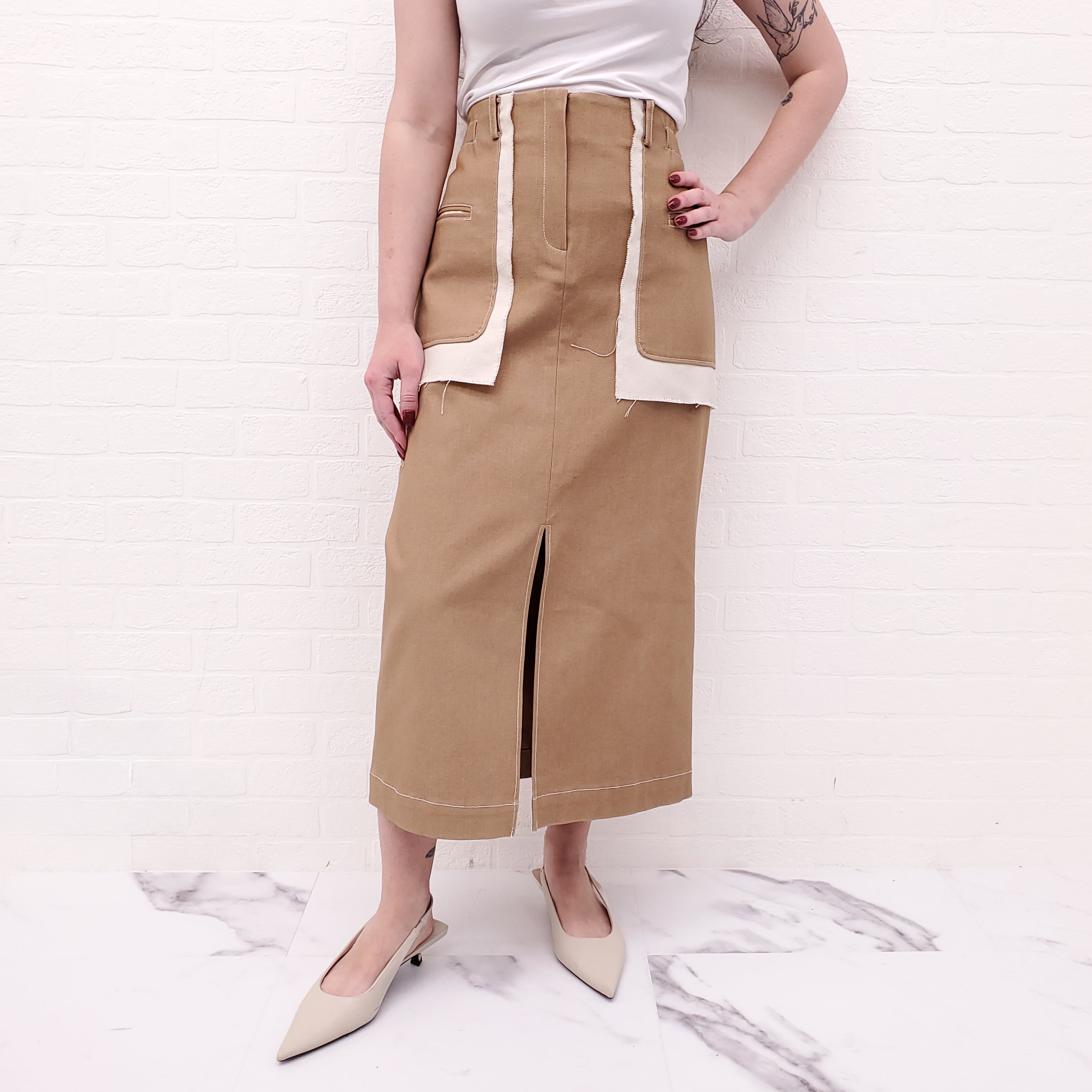 REJINA PYO COTTON CAMEL 'ELLIE' SKIRT - SIZE 42