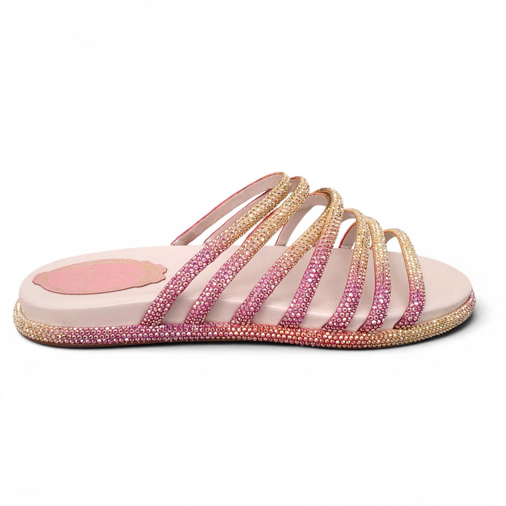 RENÉ CAOVILLA OMBRE CRYSTAL STRAPPY FLATS - SIZE 35