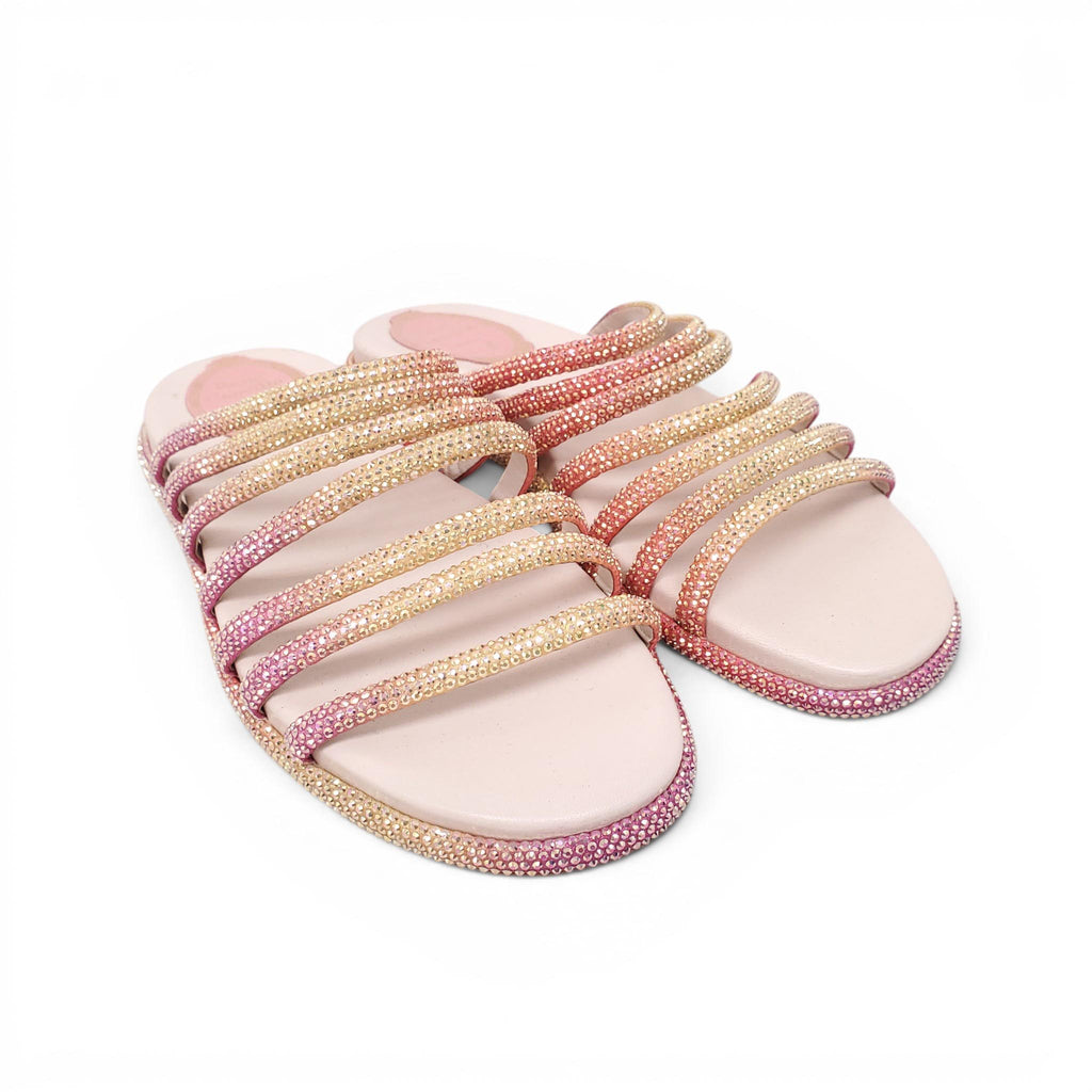 RENÉ CAOVILLA OMBRE CRYSTAL STRAPPY FLATS - SIZE 35