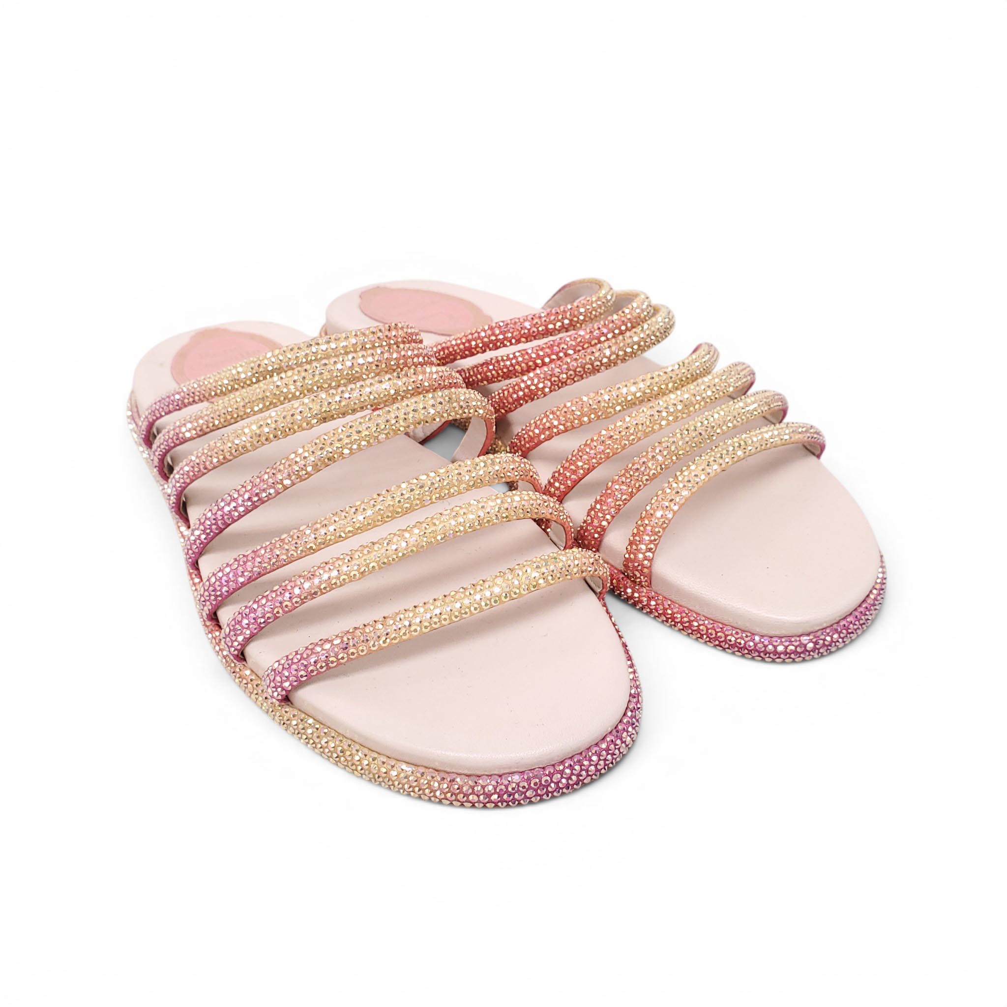 RENÉ CAOVILLA OMBRE CRYSTAL STRAPPY FLATS - SIZE 35