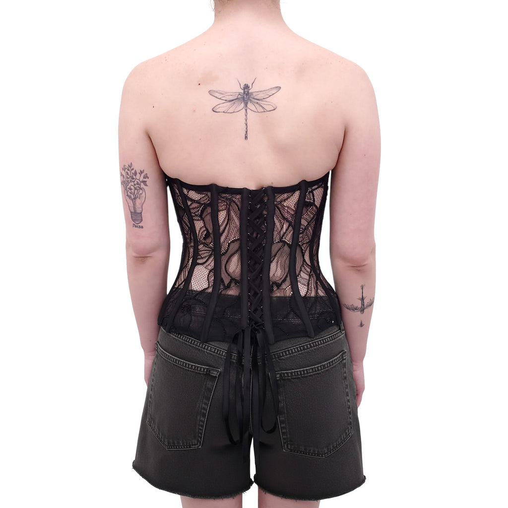 RETROFÊTE BLACK LACE SEQUIN CORSET TOP - SIZE XS