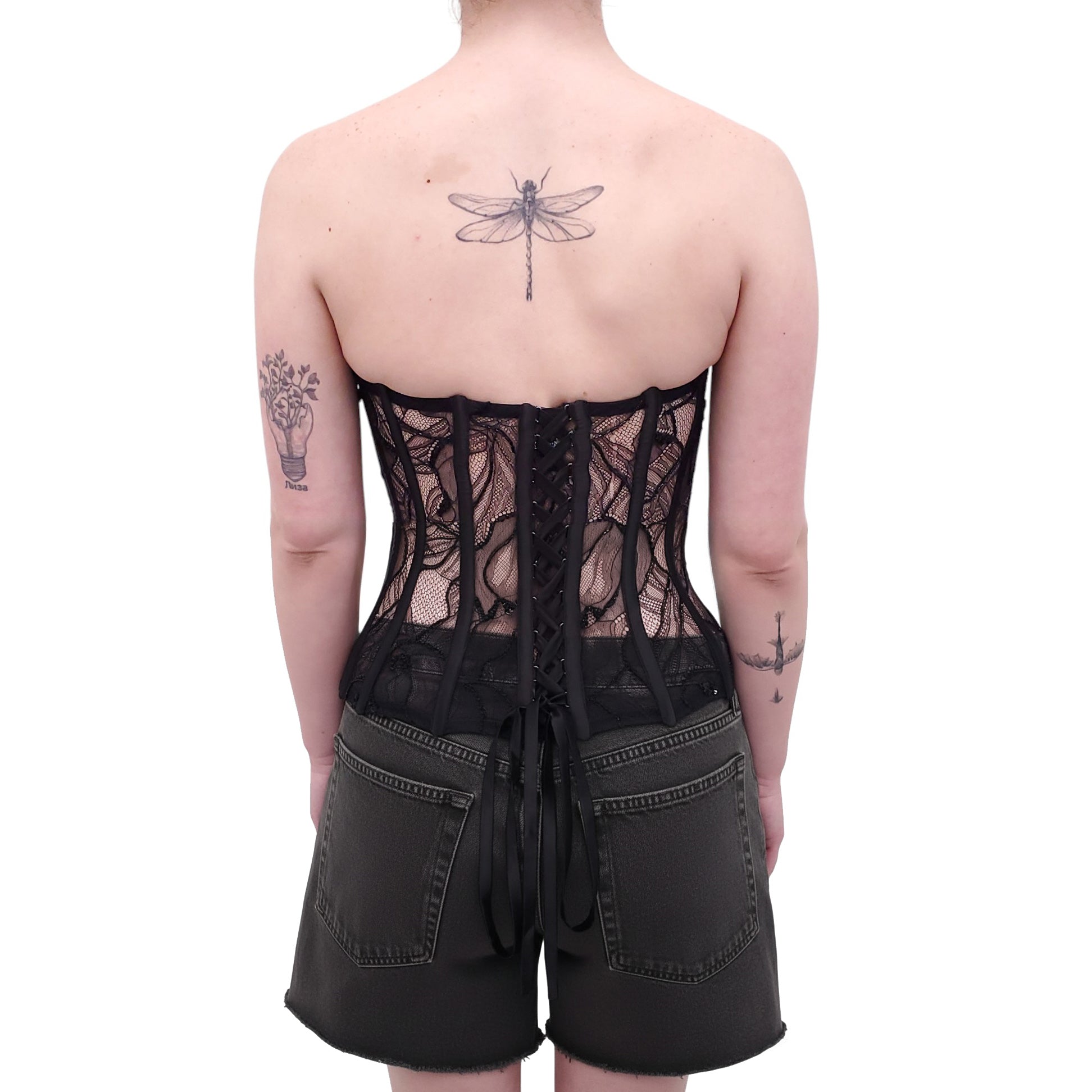 RETROFÊTE BLACK LACE SEQUIN CORSET TOP - SIZE XS